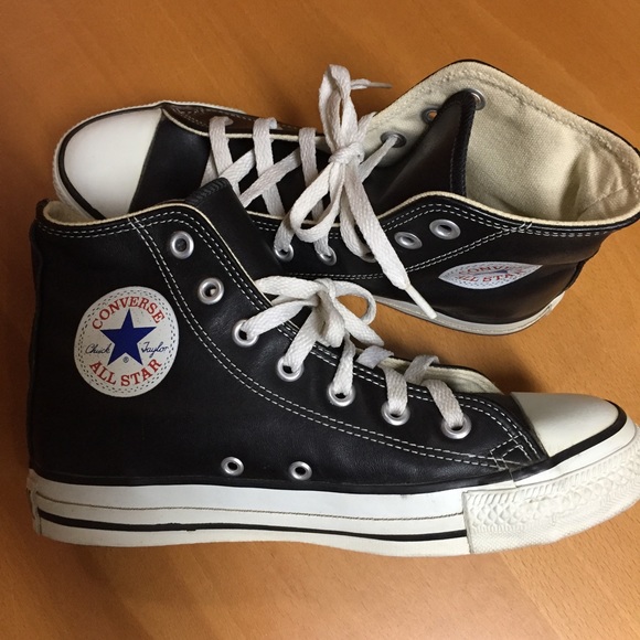 Made in USA Converse Black Leather Size 6.5 - Picture 9 of 15